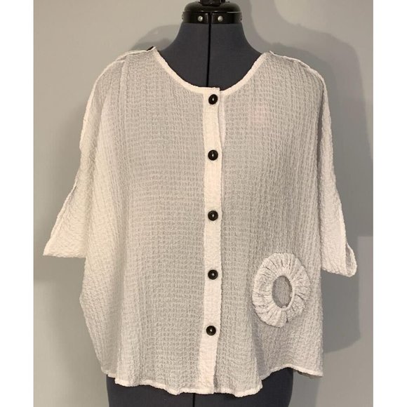 Vintage 2 piece Women's White Summer Cozy Pants And Blouse Large by IC by Connie - Picture 2 of 10